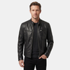 Men's Biker Jacket with Stand Collar and Zip Fastening