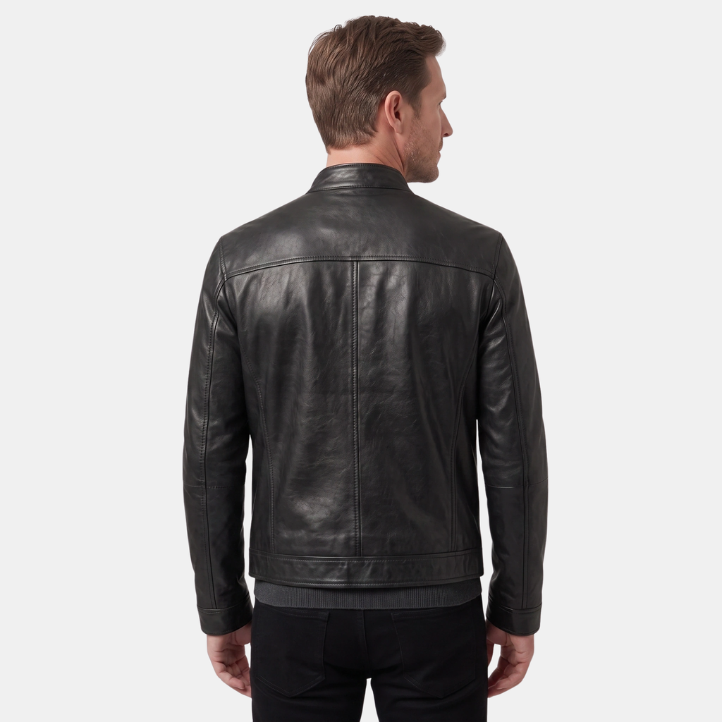 Veste motard pour homme avec col montant et fermeture zippée