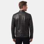 Veste motard pour homme avec col montant et fermeture zippée