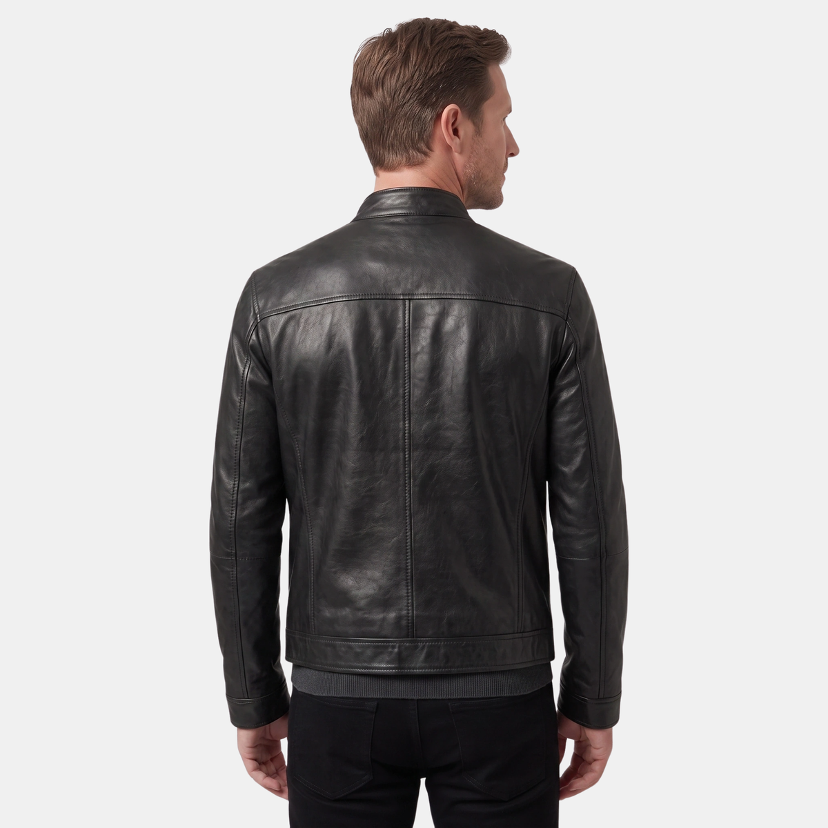 Veste motard pour homme avec col montant et fermeture zippée