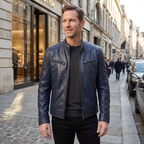 Veste motard pour homme avec col montant et fermeture zippée