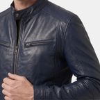 Veste motard pour homme avec col montant et fermeture zippée
