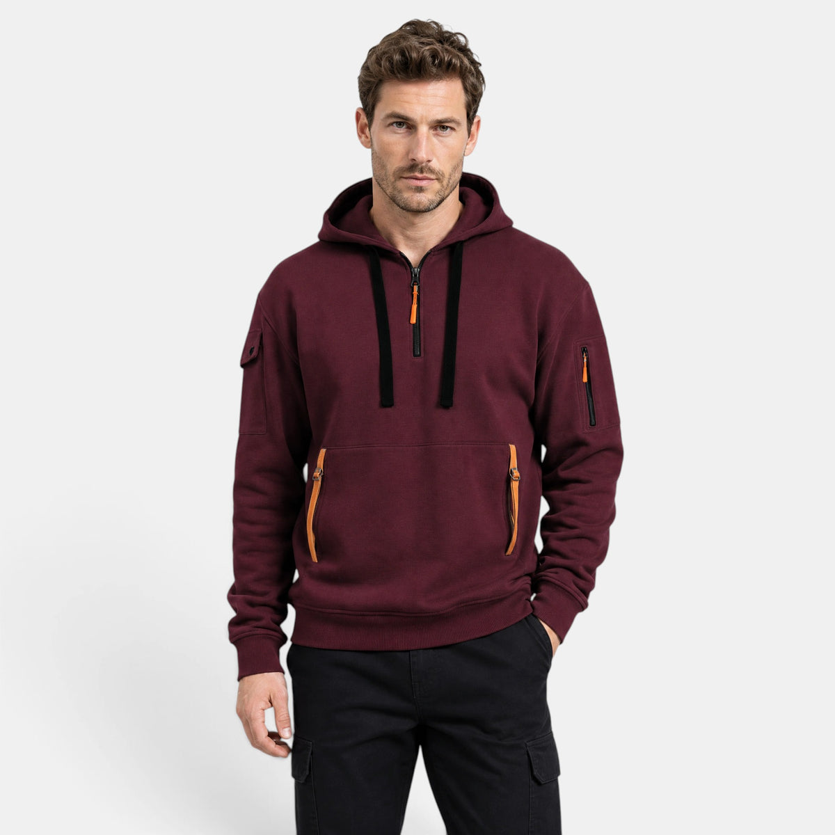 Men's Zip Up Hoodie with Drawstring Hood and Front Pockets