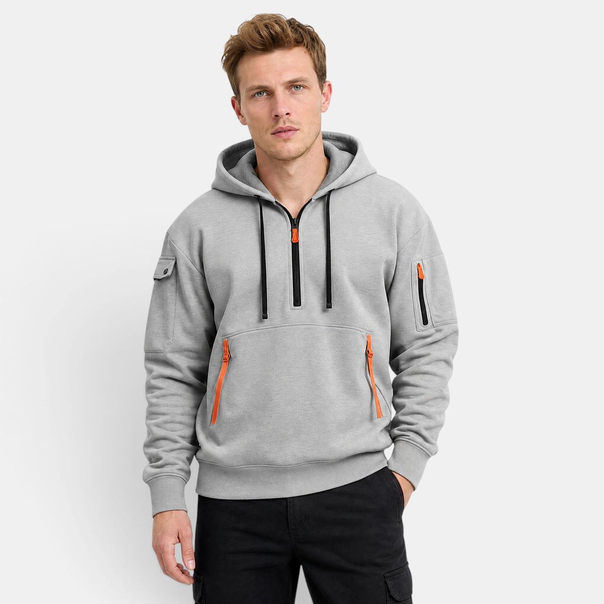 Men's Zip Up Hoodie with Drawstring Hood and Front Pockets