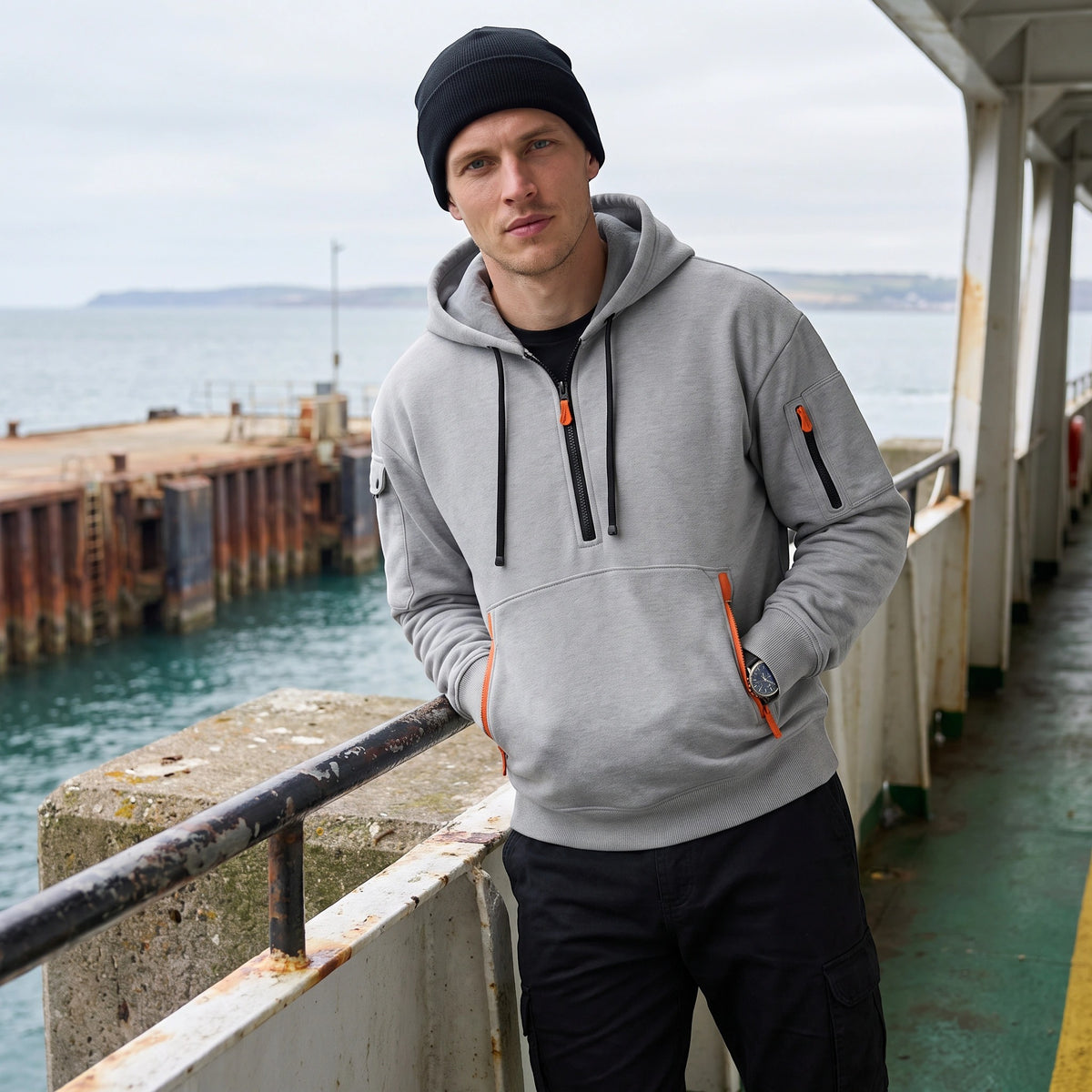 Men's Zip Up Hoodie with Drawstring Hood and Front Pockets