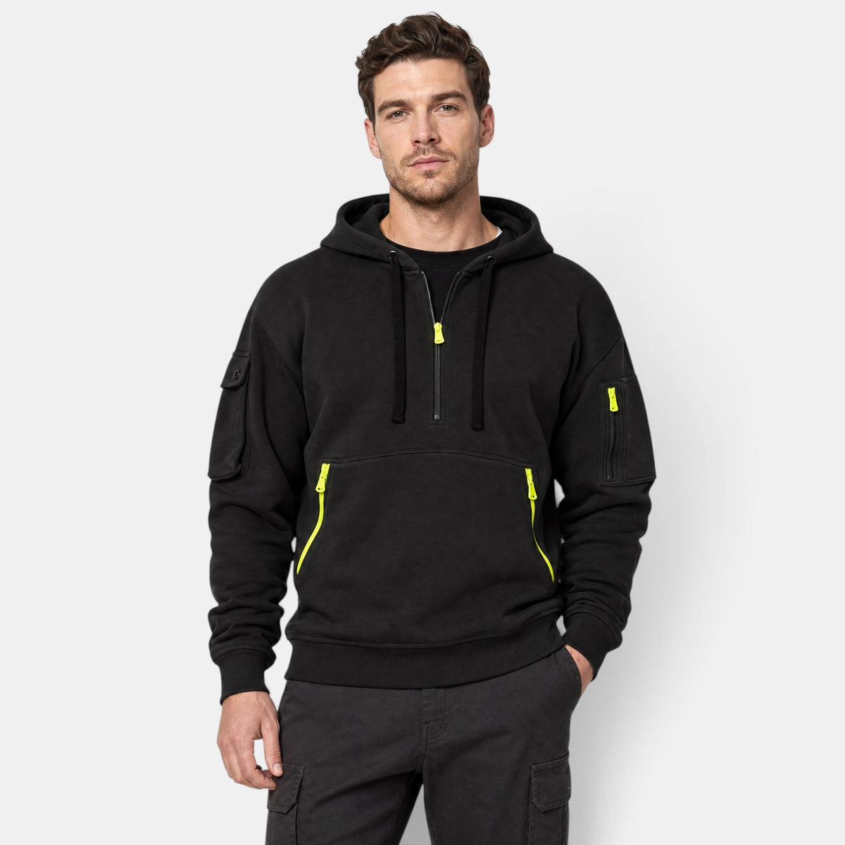 Men's Zip Up Hoodie with Drawstring Hood and Front Pockets