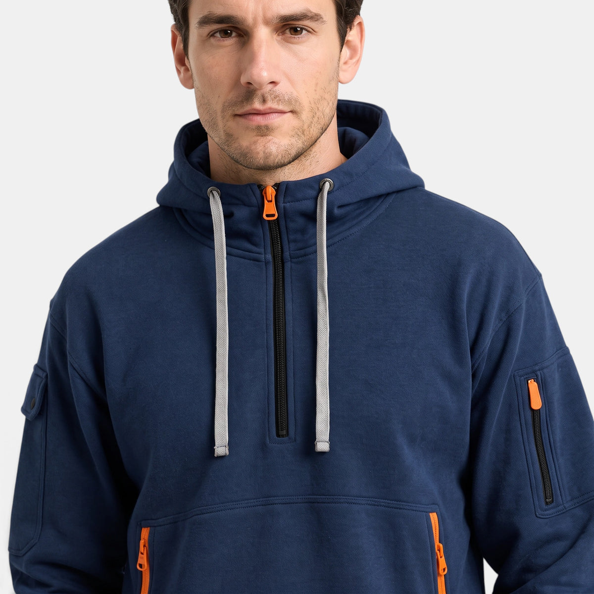 Men's Zip Up Hoodie with Drawstring Hood and Front Pockets
