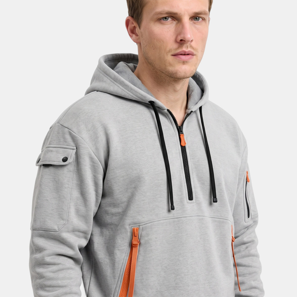 Men's Zip Up Hoodie with Drawstring Hood and Front Pockets