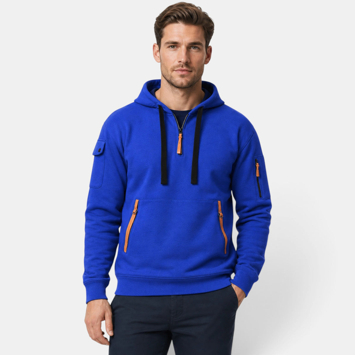 Men's Zip Up Hoodie with Drawstring Hood and Front Pockets
