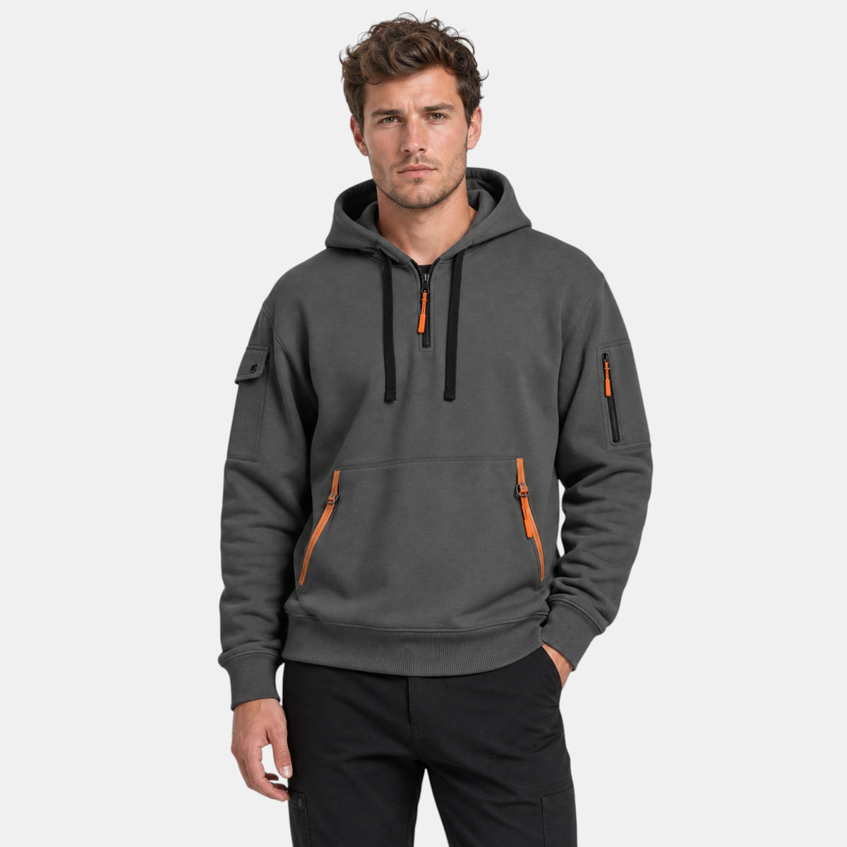 Men's Zip Up Hoodie with Drawstring Hood and Front Pockets