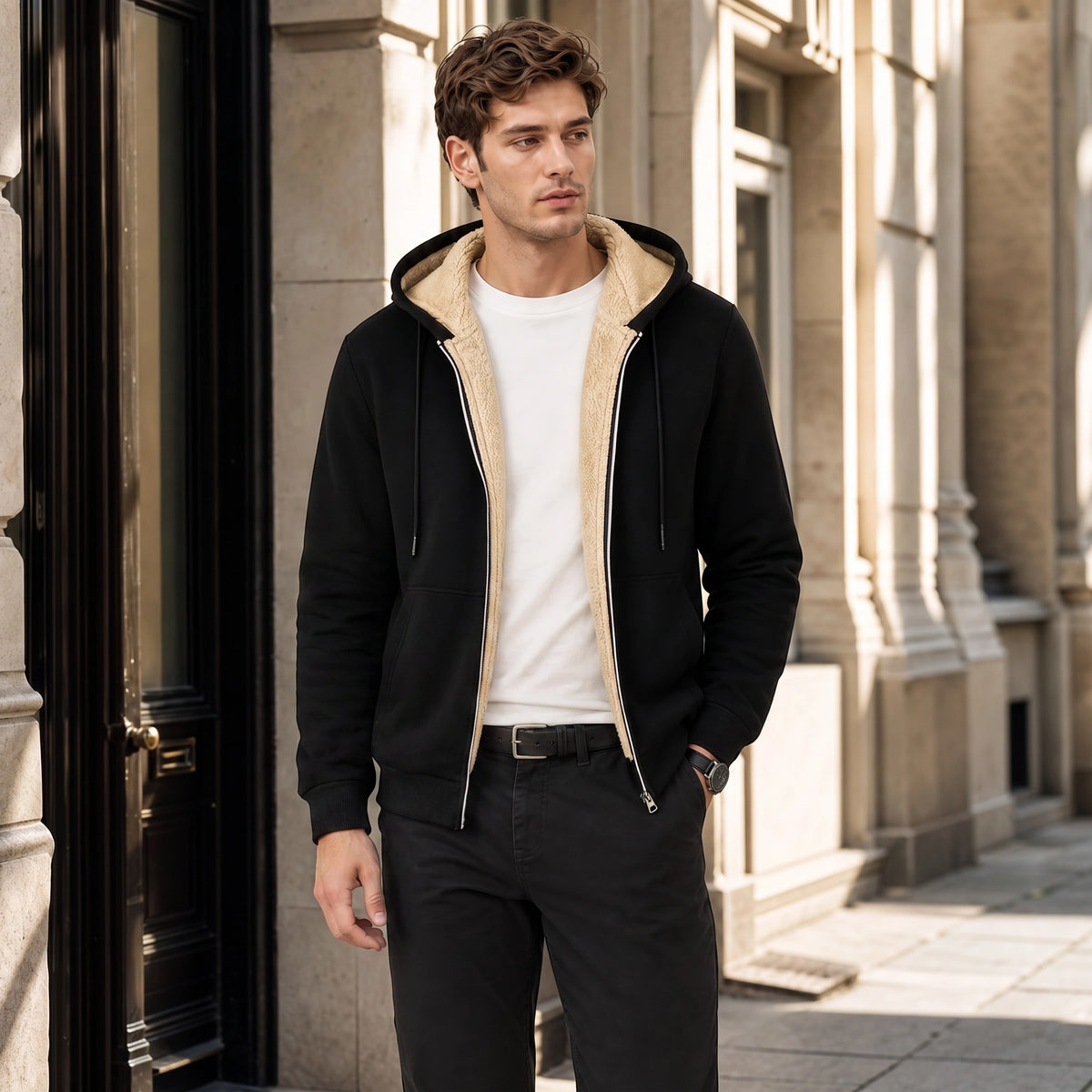 Men's Zip Up Hoodie with Hood and Front Pockets