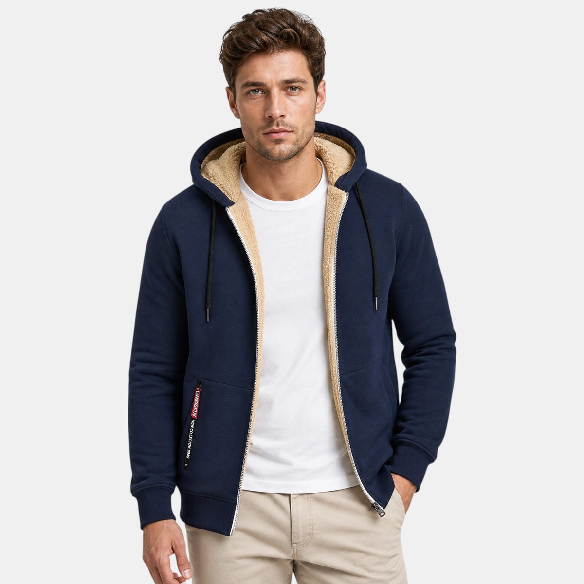 Men's Zip Up Hoodie with Hood and Front Pockets