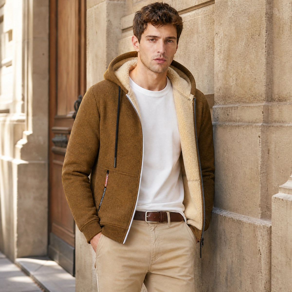 Men's Zip Up Hoodie with Hood and Front Pockets