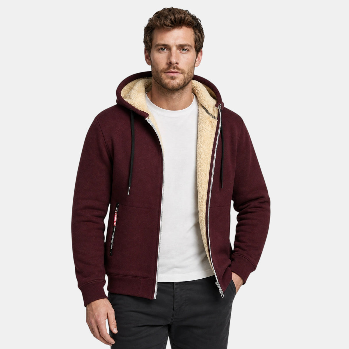 Men's Zip Up Hoodie with Hood and Front Pockets