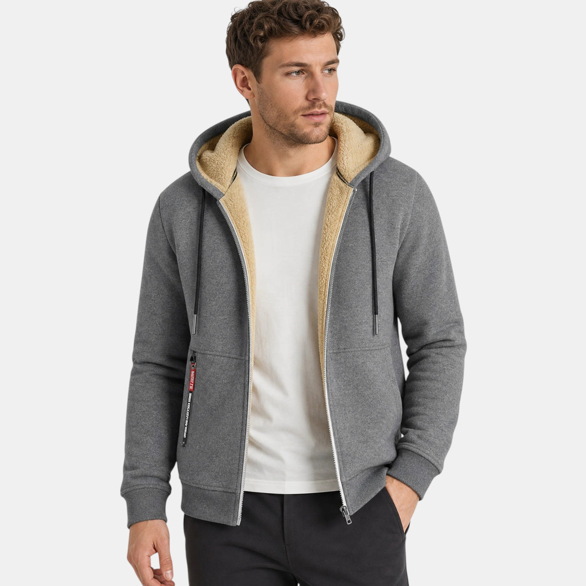 Men's Zip Up Hoodie with Hood and Front Pockets