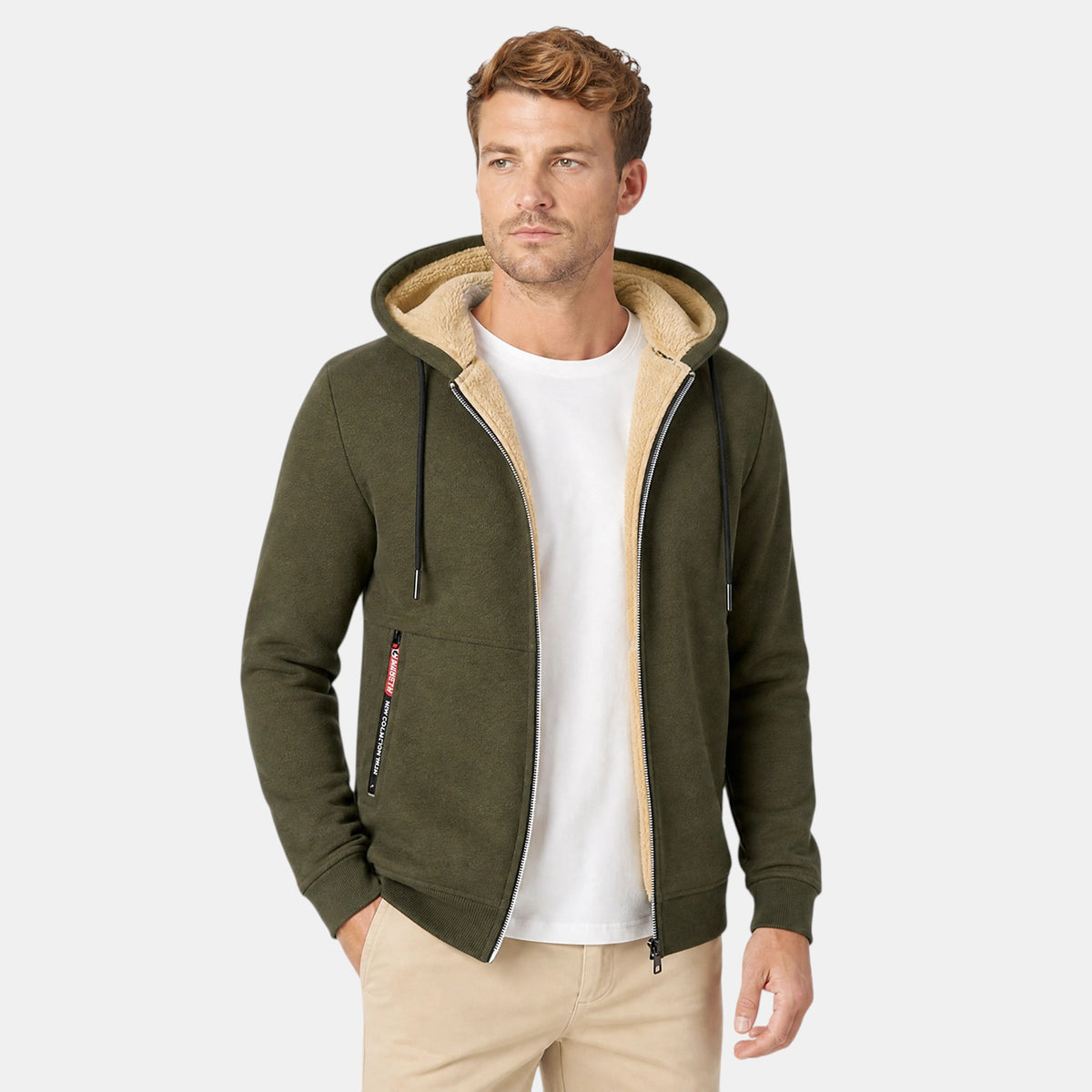 Men's Zip Up Hoodie with Hood and Front Pockets