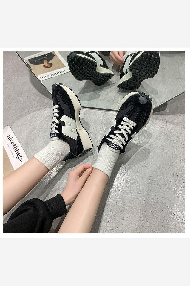 Women Trainers Retro Casual Lace Up Contrast Panel