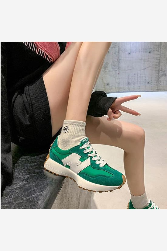 Women Trainers Retro Casual Lace Up Contrast Panel