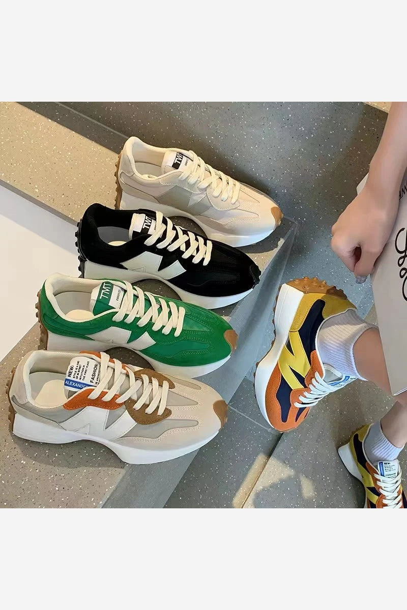 Women Trainers Retro Casual Lace Up Contrast Panel