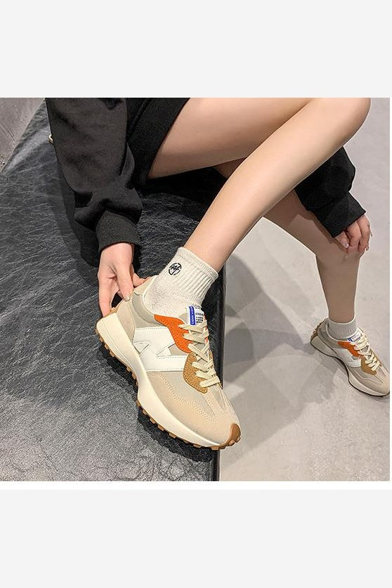 Women Trainers Retro Casual Lace Up Contrast Panel