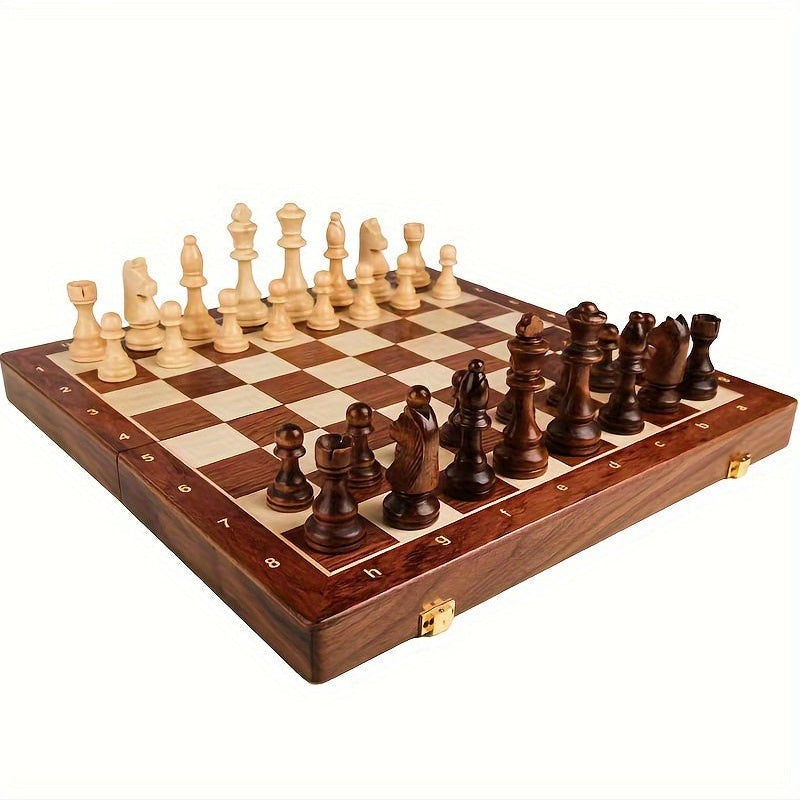 Wooden Chess Set – 39 x 39 cm Solid Wood Folding Chess Board with Storage & 32 Chess Pieces