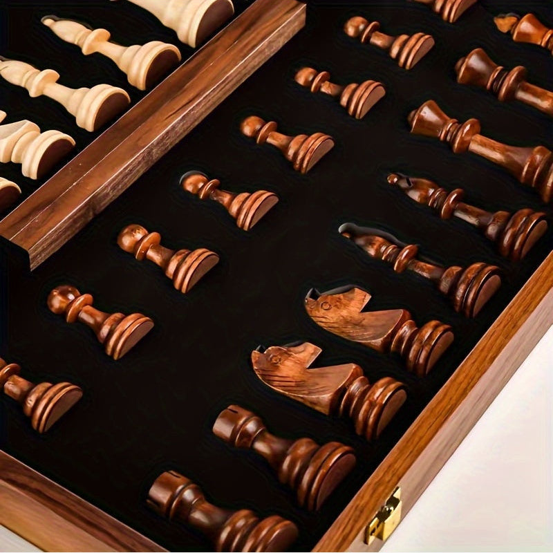 Wooden Chess Set – 39 x 39 cm Solid Wood Folding Chess Board with Storage & 32 Chess Pieces