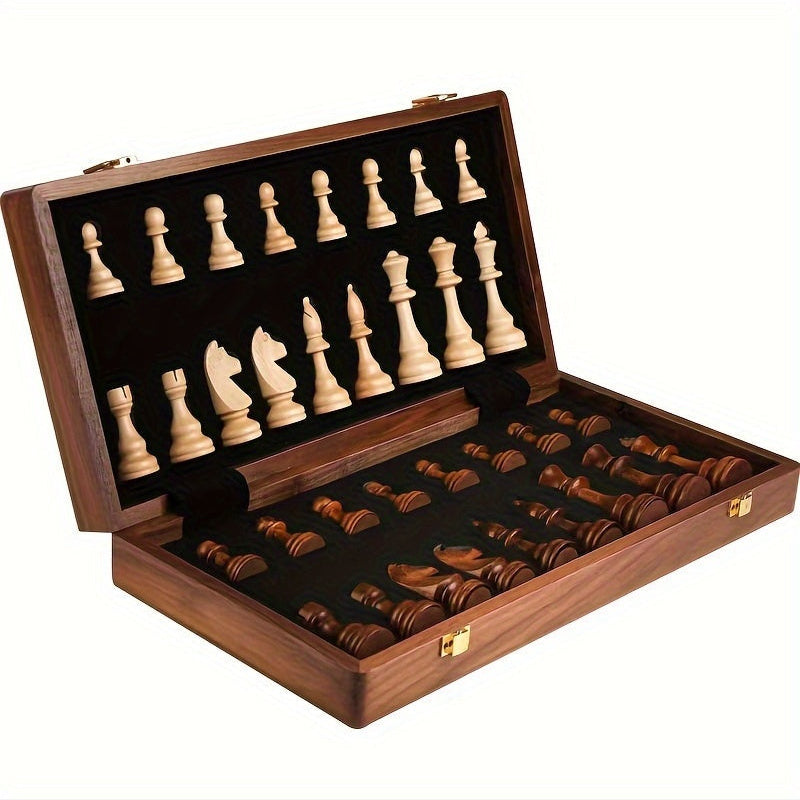Wooden Chess Set – 39 x 39 cm Solid Wood Folding Chess Board with Storage & 32 Chess Pieces