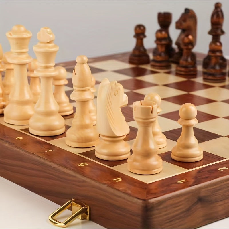 Wooden Chess Set – 39 x 39 cm Solid Wood Folding Chess Board with Storage & 32 Chess Pieces