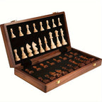 Wooden Chess Set – 39 x 39 cm Solid Wood Folding Chess Board with Storage & 32 Chess Pieces