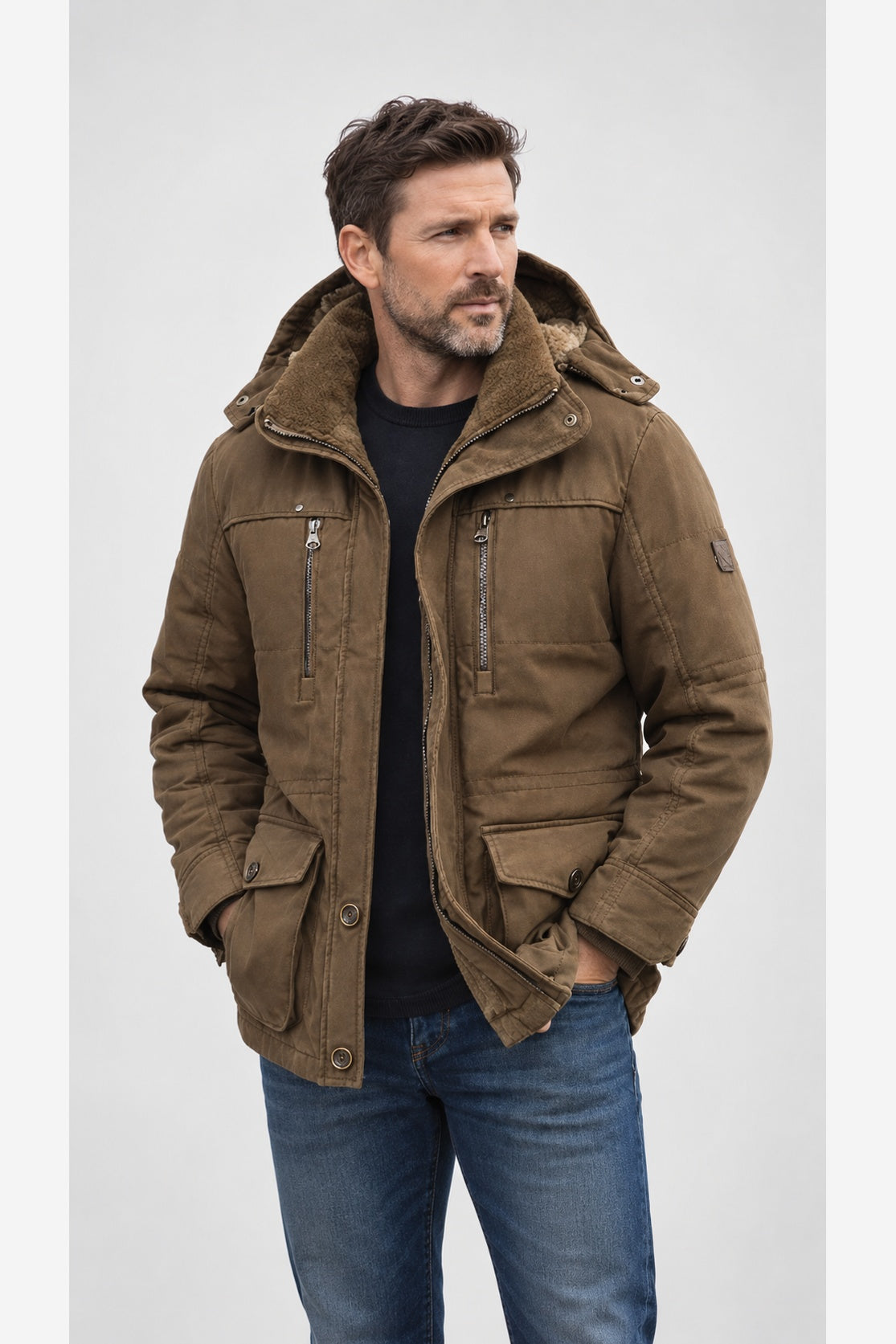 Men's Winter Parka Jacket – Hooded Fleece Lined Regular Fit