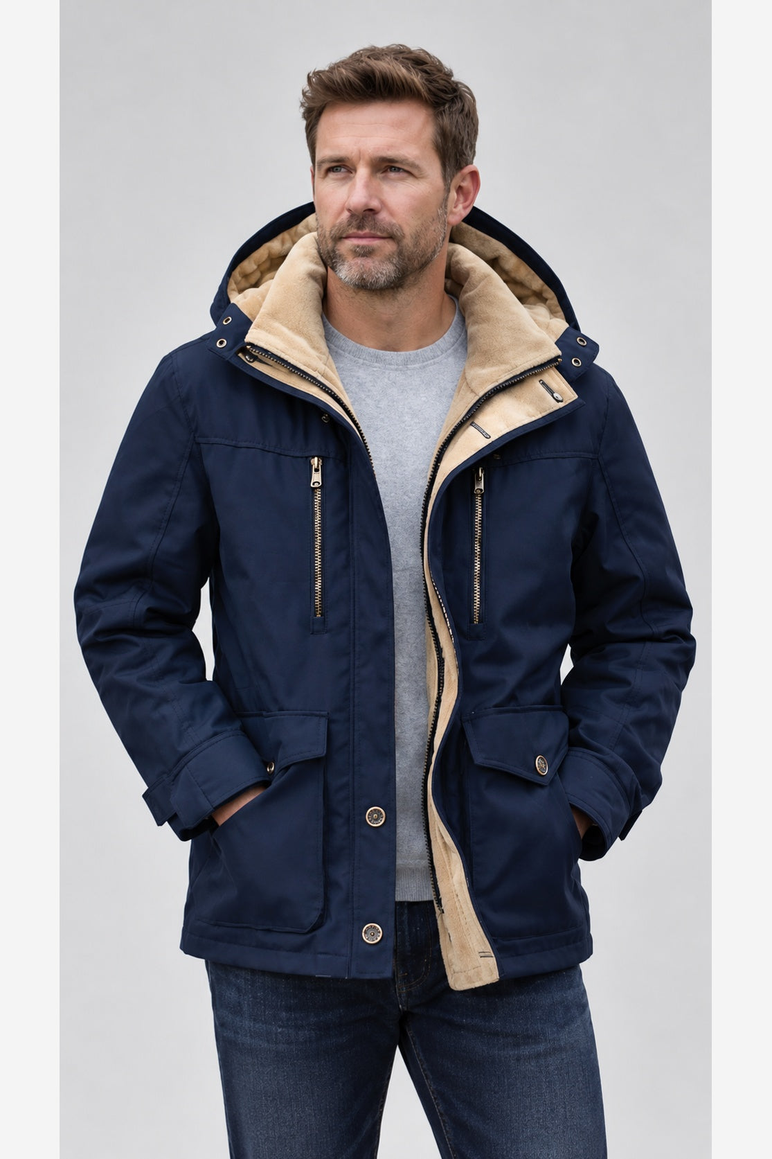 Men's Winter Parka Jacket – Hooded Fleece Lined Regular Fit