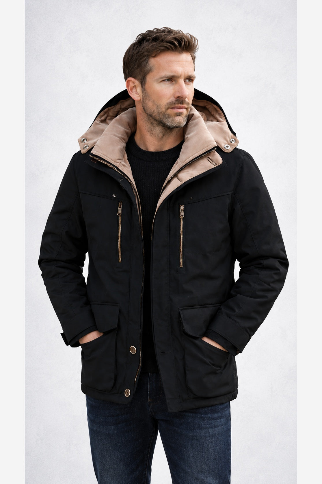 Men's Winter Parka Jacket – Hooded Fleece Lined Regular Fit