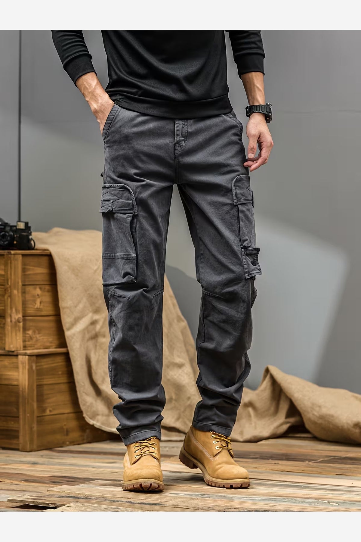Men's Cotton Cargo Trousers – Relaxed Fit Straight Leg