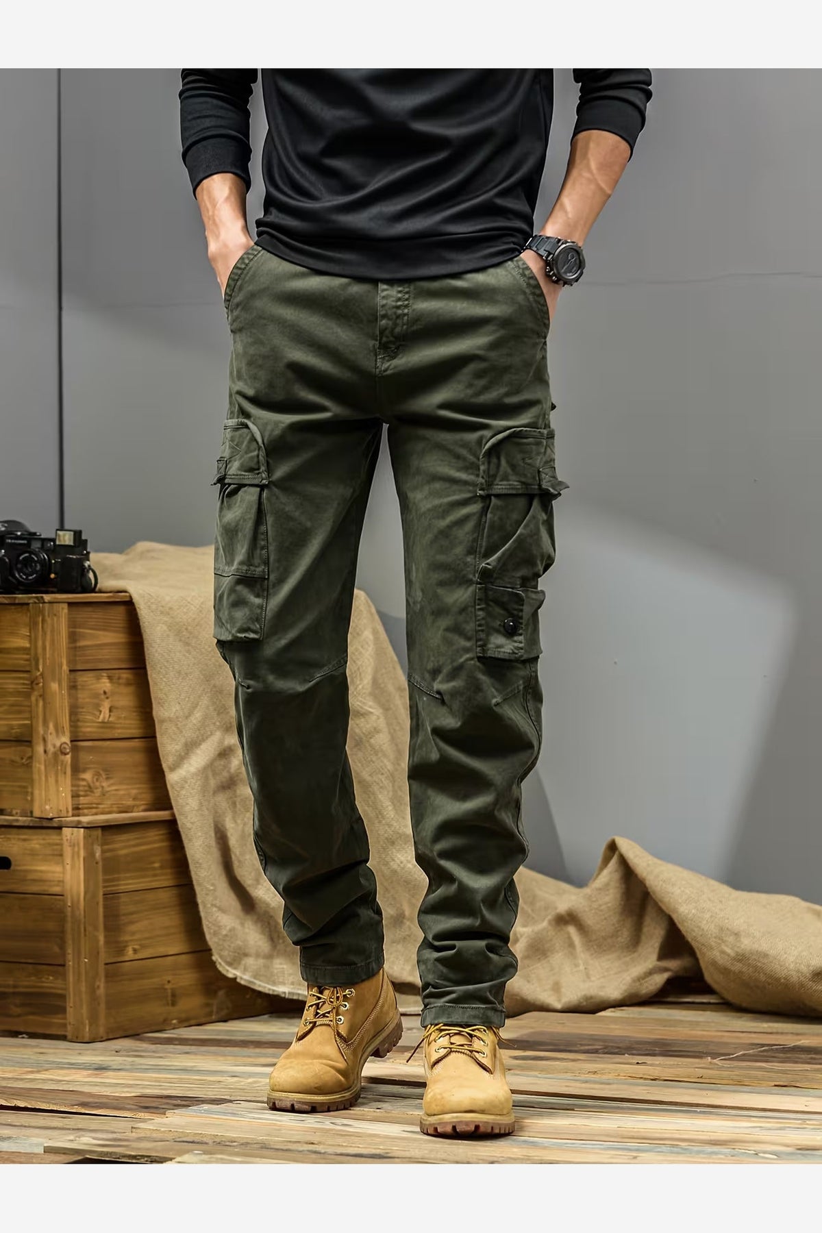 Men's Cotton Cargo Trousers – Relaxed Fit Straight Leg