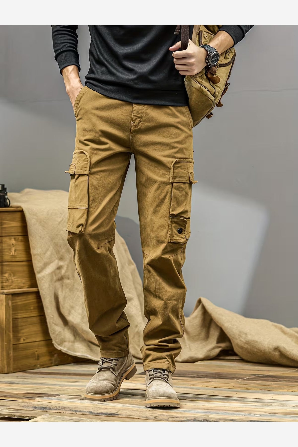 Men's Cotton Cargo Trousers – Relaxed Fit Straight Leg