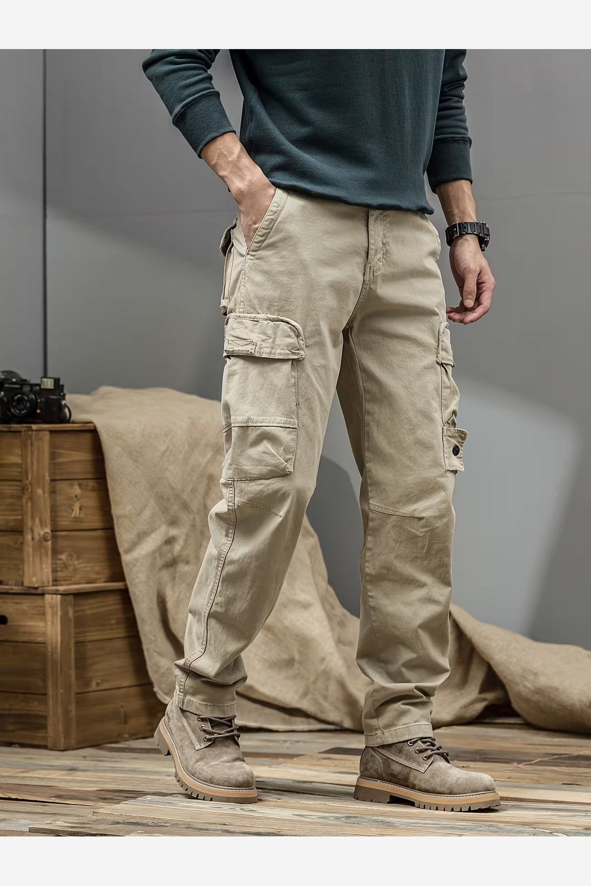 Men's Cotton Cargo Trousers – Relaxed Fit Straight Leg