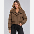 Women's Cropped Puffer Jacket – Ribbed Knit Collar Relaxed Fit
