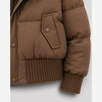 Women's Cropped Puffer Jacket – Ribbed Knit Collar Relaxed Fit