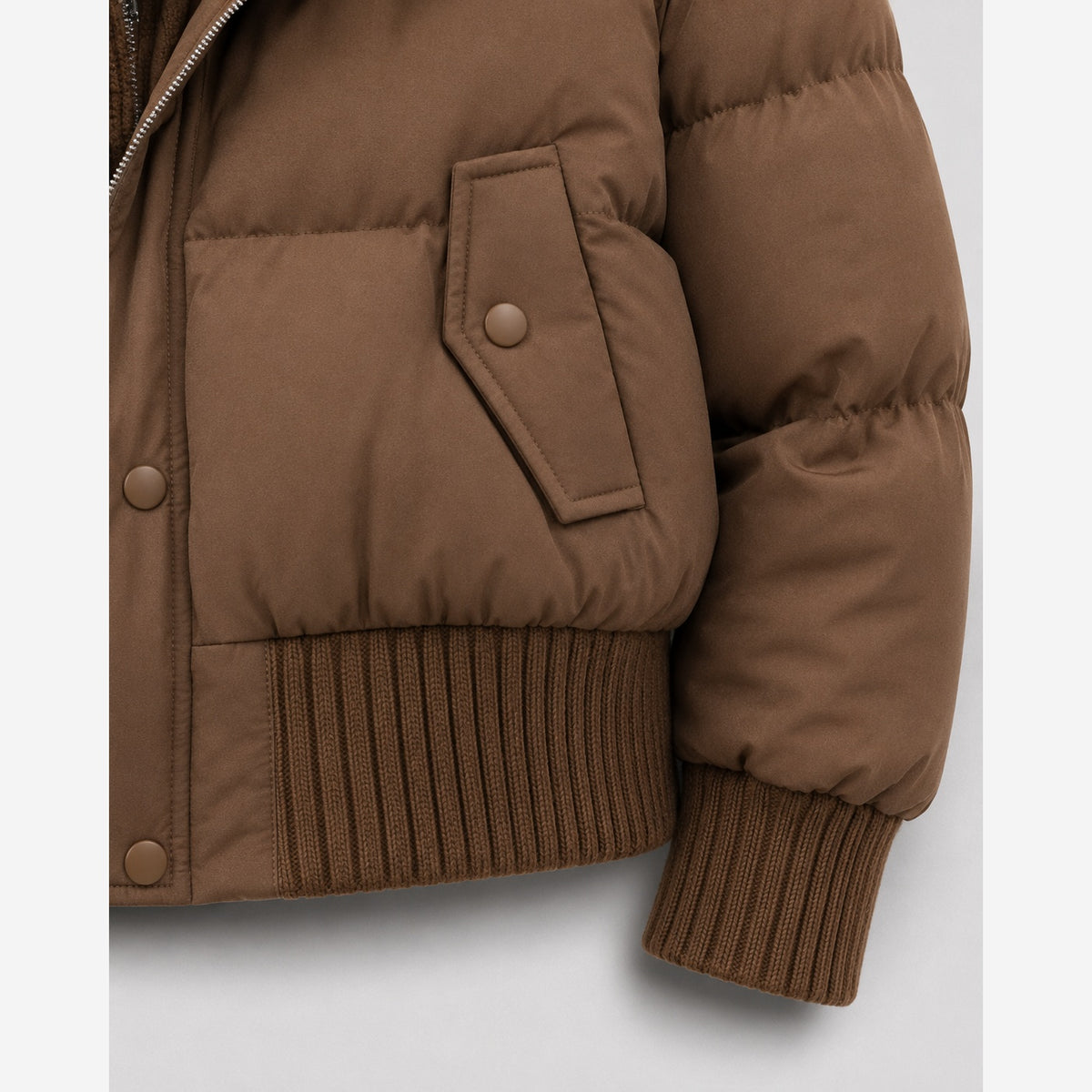 Women's Cropped Puffer Jacket – Ribbed Knit Collar Relaxed Fit