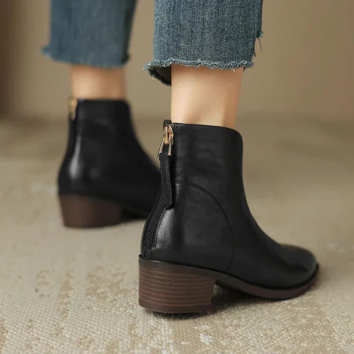 Women's Pointed Toe Ankle Boots – Block Heel Vegan Leather