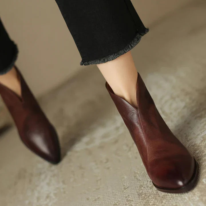 Women's Pointed Toe Ankle Boots – Block Heel Vegan Leather