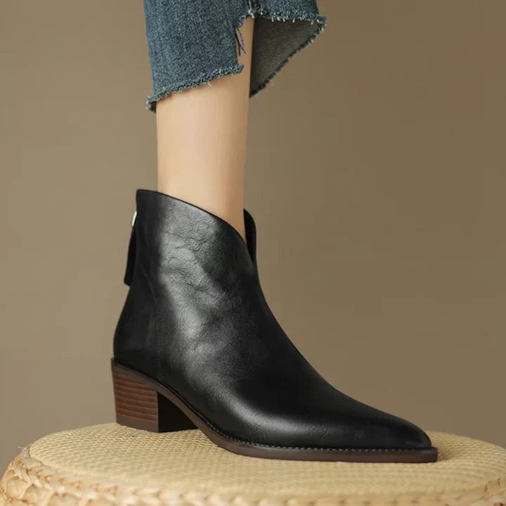 Women's Pointed Toe Ankle Boots – Block Heel Vegan Leather