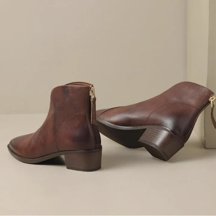 Women's Pointed Toe Ankle Boots – Block Heel Vegan Leather