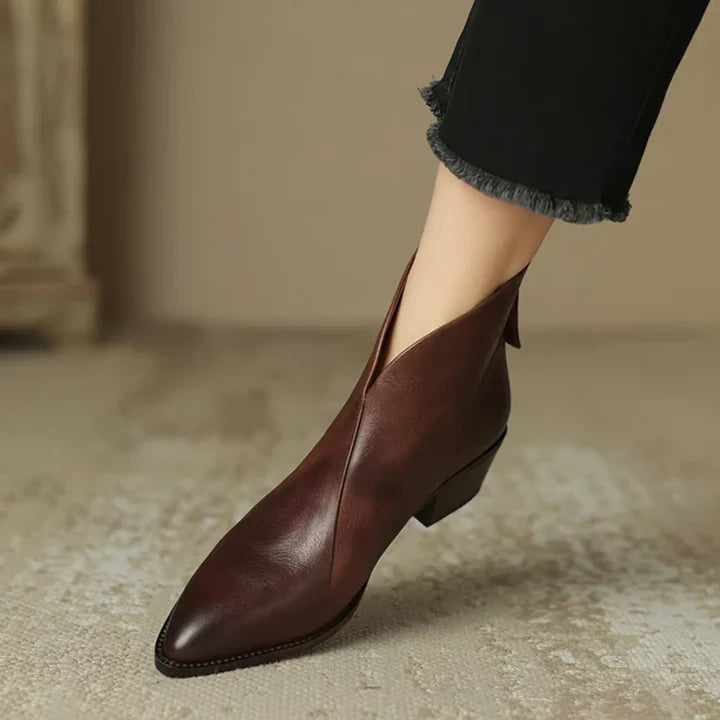 Women's Pointed Toe Ankle Boots – Block Heel Vegan Leather