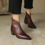 Women's Pointed Toe Ankle Boots – Block Heel Vegan Leather