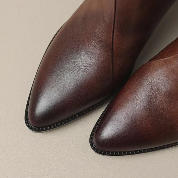 Women's Pointed Toe Ankle Boots – Block Heel Vegan Leather
