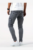 Men's Stretch Denim Cargo Trousers – Slim Fit Multi Pocket