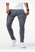 Men's Stretch Denim Cargo Trousers – Slim Fit Multi Pocket
