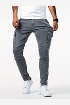 Men's Stretch Denim Cargo Trousers – Slim Fit Multi Pocket