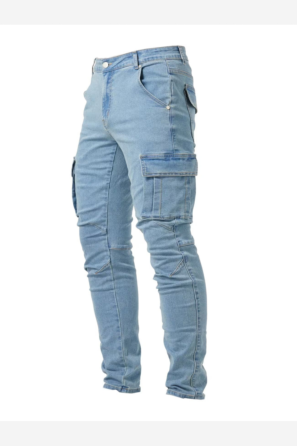 Men's Stretch Denim Cargo Trousers – Slim Fit Multi Pocket